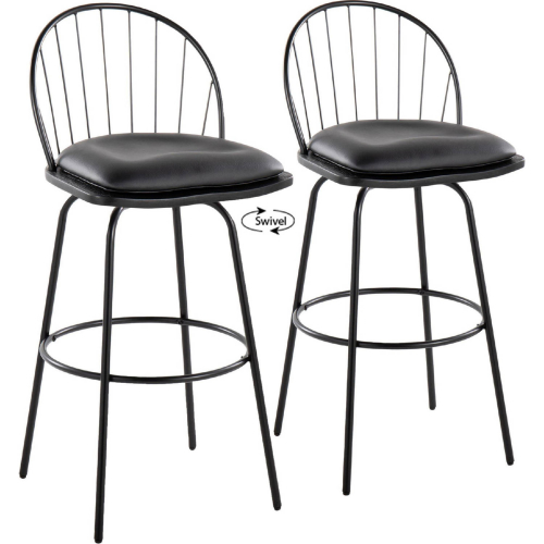 Riley Claire 30" Swivel Bar Stool in Black Metal, Black Wood & Black Leatherette (Set of 2)